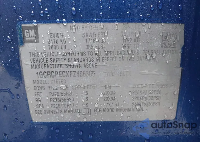 1GCRCPECXFZ406365: 43814223