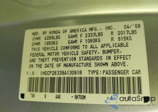 1HGCP26339A130918: 43813855