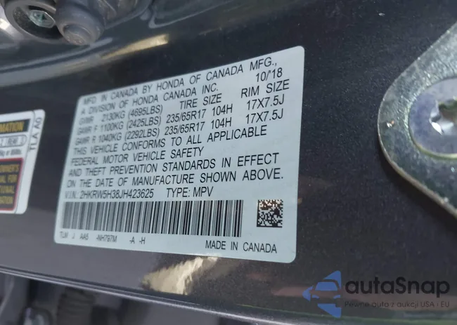 2HKRW5H38JH423625: 43814667