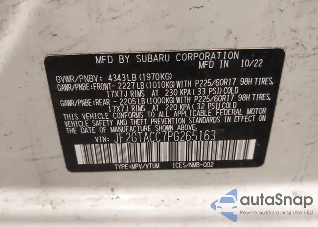 JF2GTACC7PG265163: 43815545