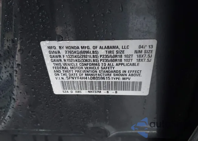 5FNYF4H41DB059615: 43815627