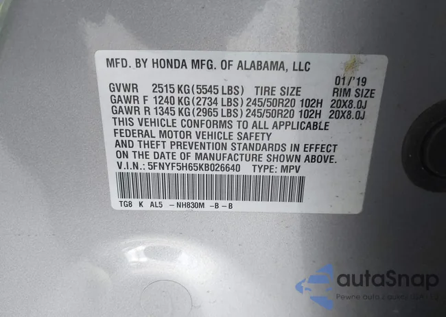 5FNYF5H65KB026640: 43815658