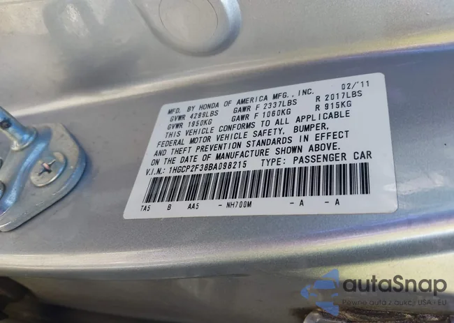 1HGCP2F38BA098215: 43815732