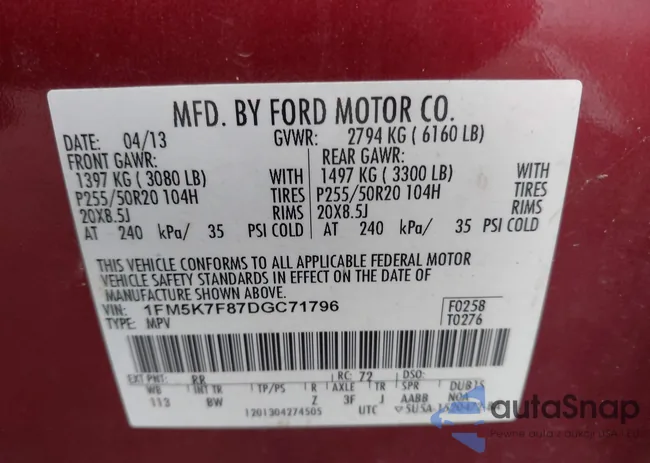 1FM5K7F87DGC71796: 43817256