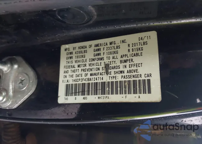 1HGCP2F43BA124714: 43817440