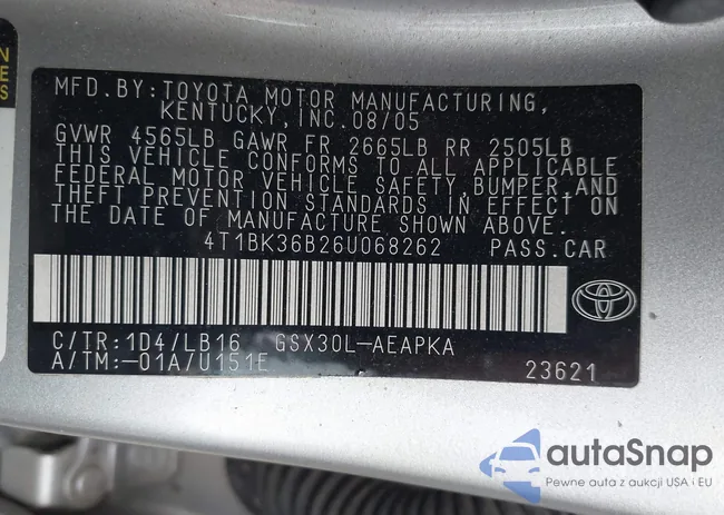 4T1BK36B26U068262: 43816650