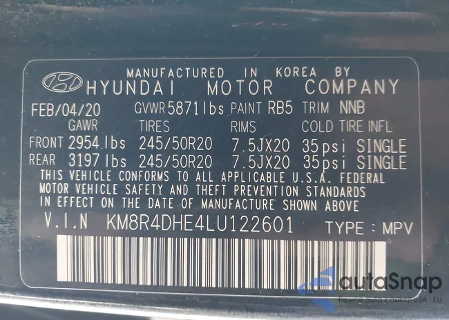 KM8R4DHE4LU122601: 43816714