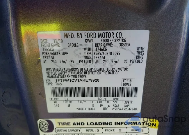 1FTFW1CV1AKE79928: 43818020