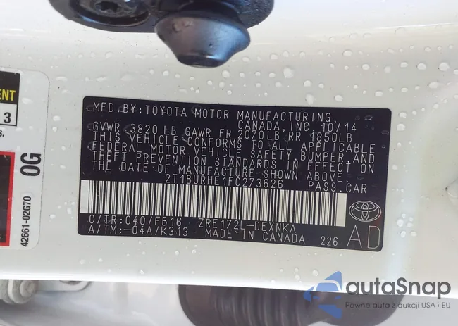 2T1BURHE1FC273626: 43818162