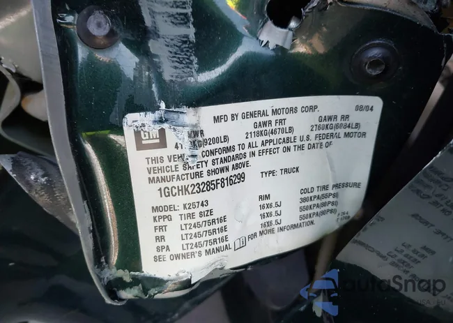 1GCHK23285F816299: 43818213