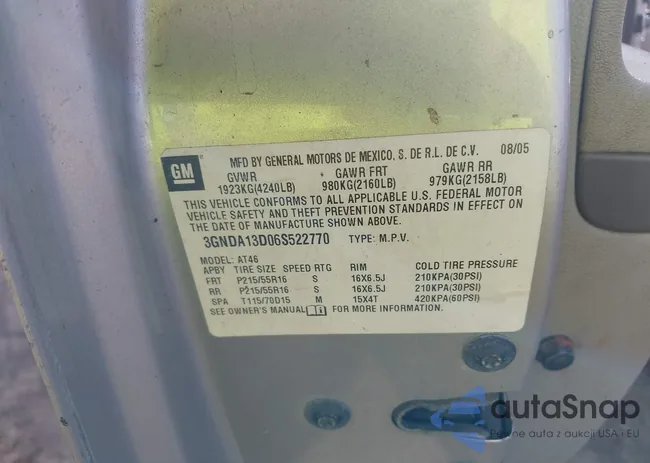 3GNDA13D06S522770: 43818248