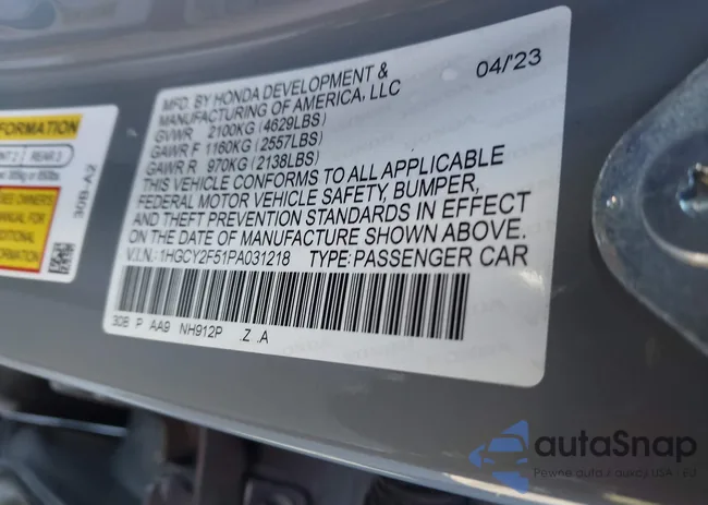 1HGCY2F51PA031218: 43818501