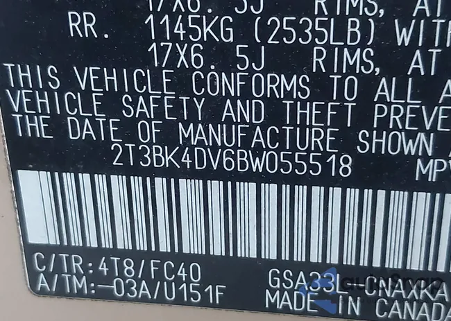 2T3BK4DV6BW055518: 43817840