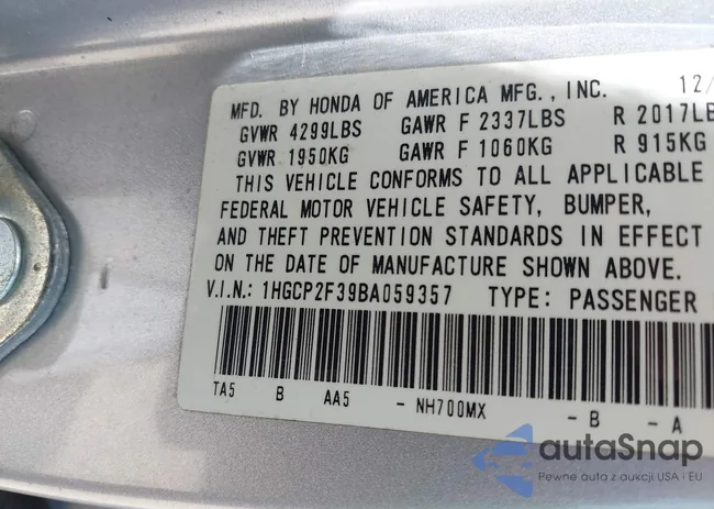 1HGCP2F39BA059357: 43819075