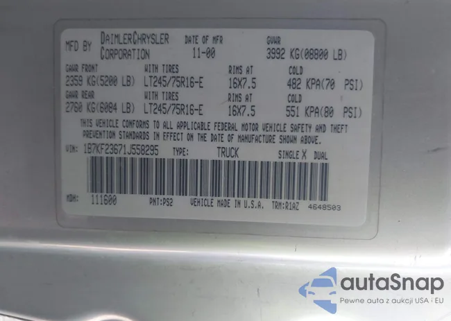 1B7KF23671J558295: 43819369