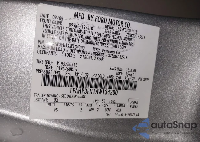 1FAHP3FN1AW134300: 43819495