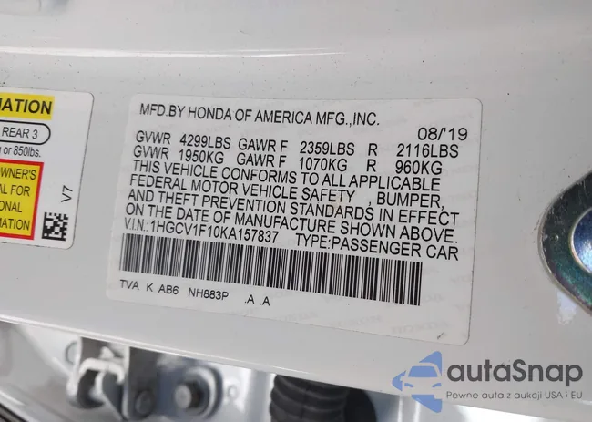 1HGCV1F10KA157837: 43818538