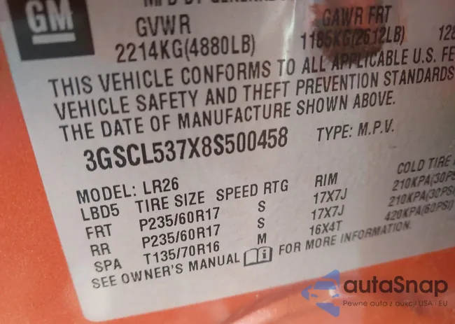 3GSCL537X8S500458: 43818700