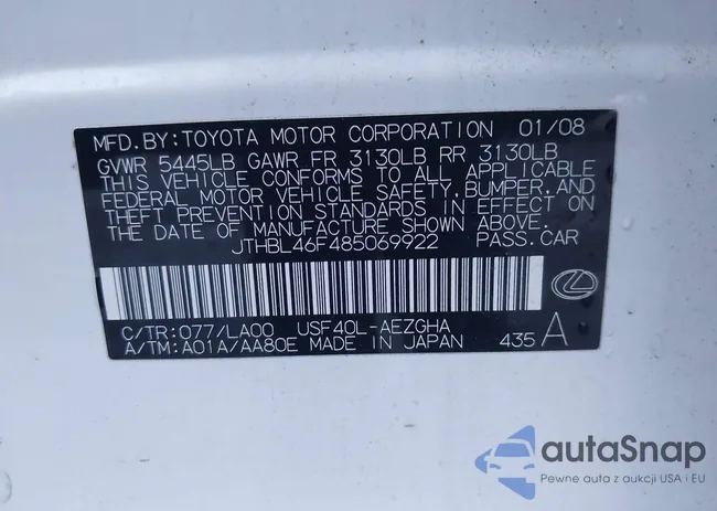 JTHCK262X95033422: 43818807