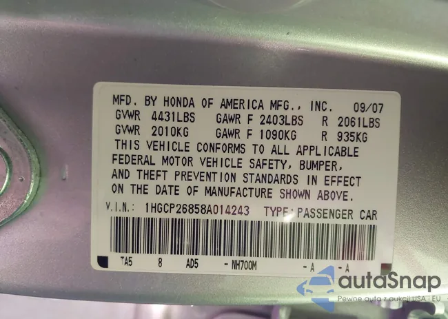 1HGCP26858A014243: 43819956