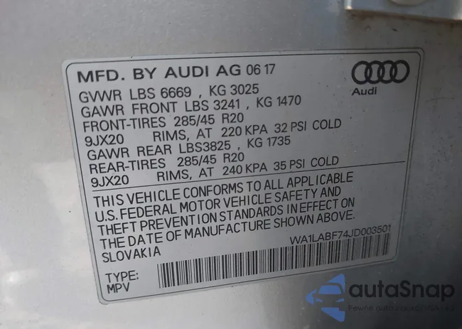 WA1LABF74JD003501: 43819960