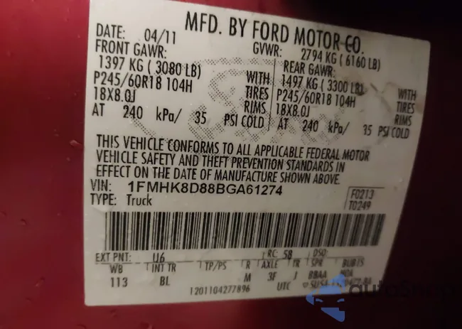 1FMHK8D88BGA61274: 43820077