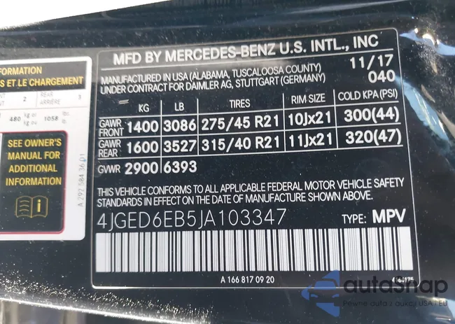 4JGED6EB5JA103347: 43820106