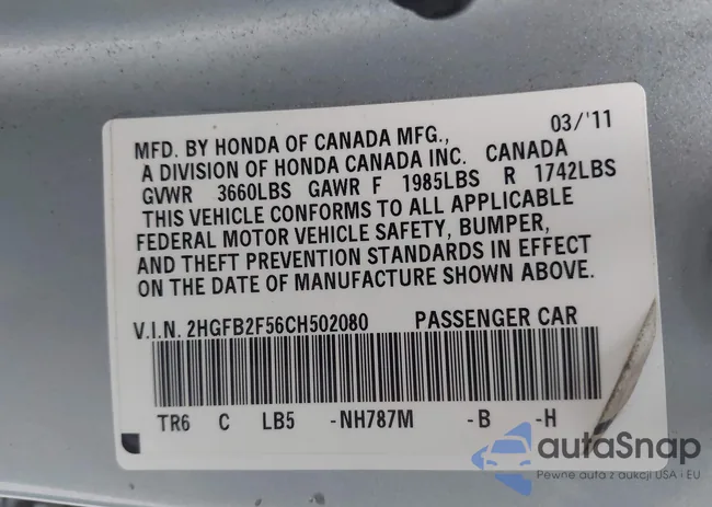 2HGFB2F56CH502080: 43820141