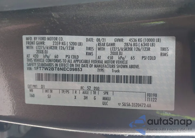 1FT7W2BT8NEC09853: 43820191