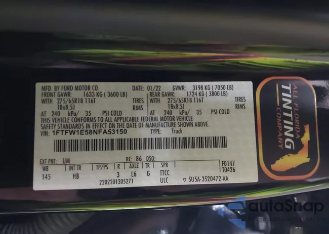 1FTFW1E58NFA53150: 43820201