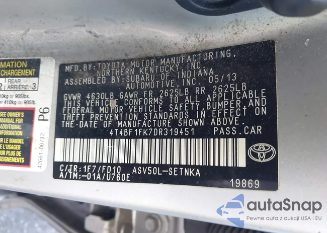 4T4BF1FK7DR319451: 43820341