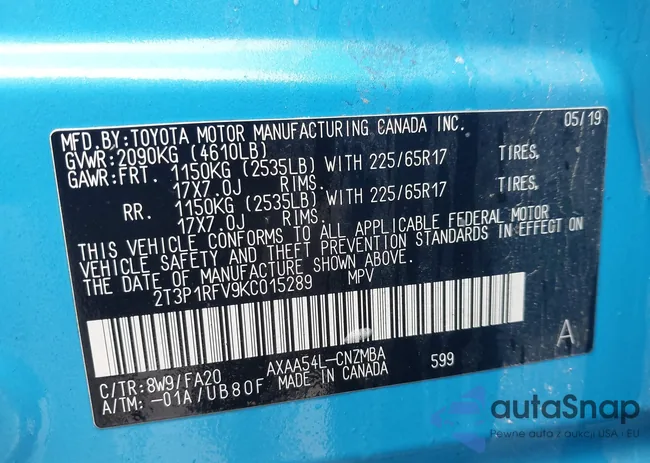 2T3P1RFV9KC015289: 43820473