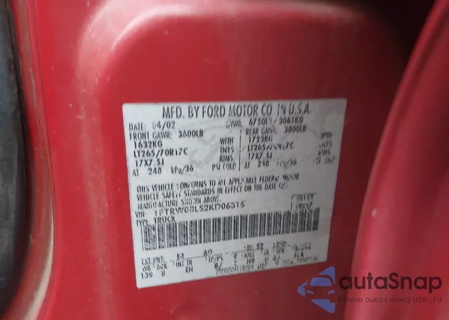 1FTRW08L52KD06316: 43819533