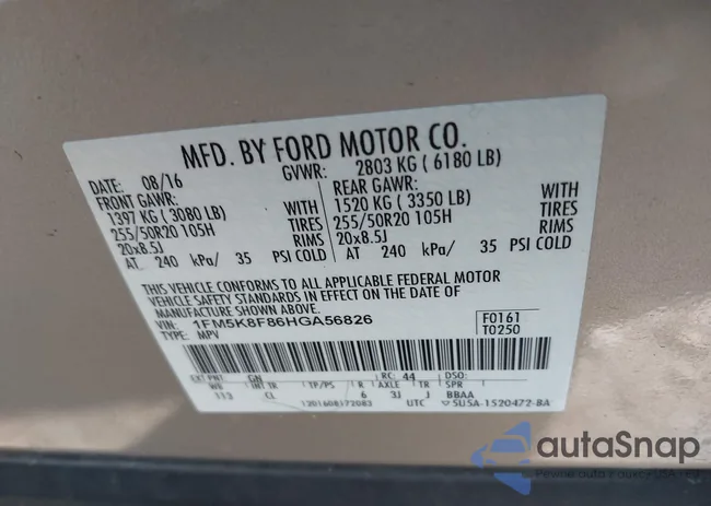 1FM5K8F86HGA56826: 43819593