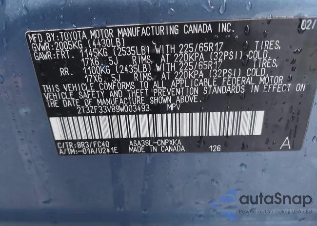 2T3ZF33V89W003493: 43819600