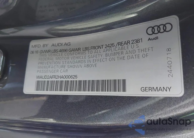 WAUD2AFR2HA000625: 43821021