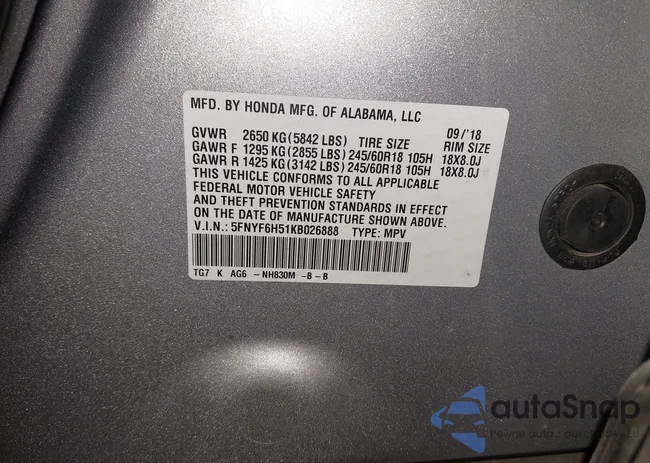 5FNYF6H51KB026888: 43821053