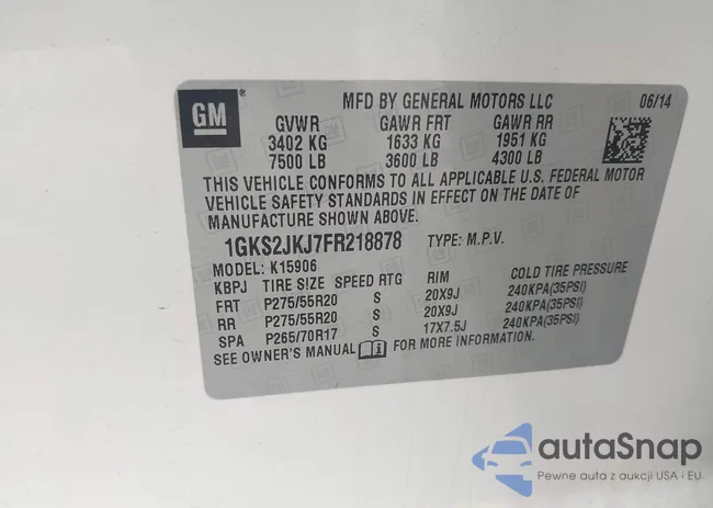 1GKS2JKJ7FR218878: 43821113