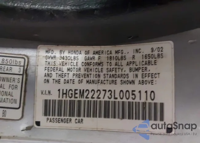 1HGEM22273L005110: 43821153