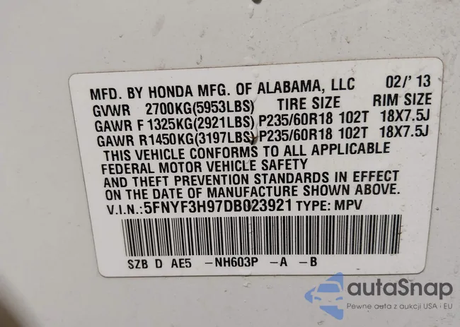 5FNYF3H97DB023921: 43821219