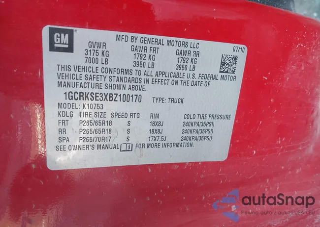 1GCRKSE3XBZ100170: 43821300