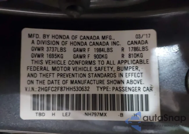 2HGFC2F87HH530632: 43821432