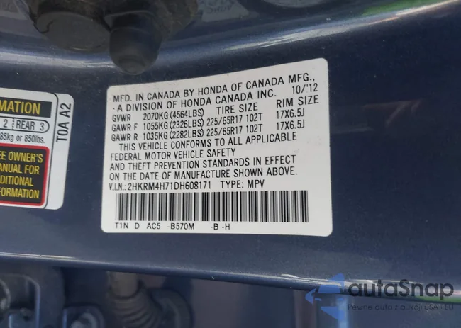 2HKRM4H71DH608171: 43820580