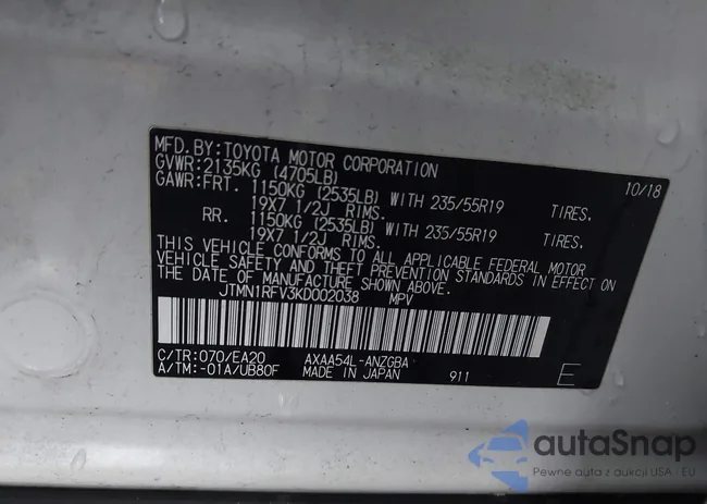 JTMN1RFV3KD002038: 43820625