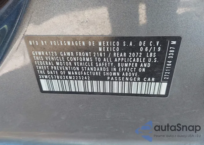 3VWC57BU2KM223242: 43820666