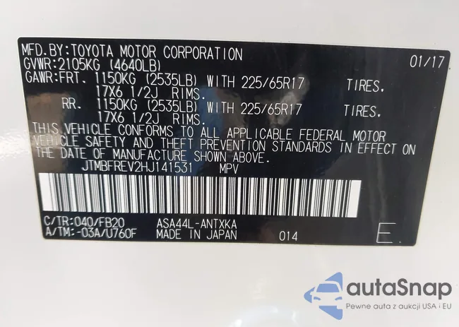 JTMBFREV2HJ141531: 43820743