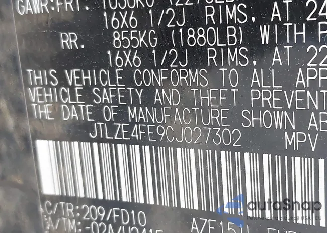 JTLZE4FE9CJ027302: 43822057