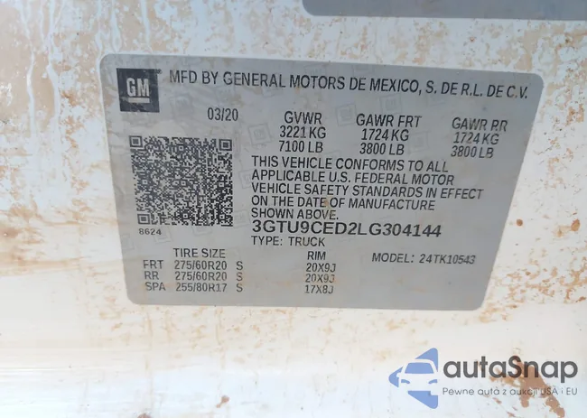 3GTU9CED2LG304144: 43822271