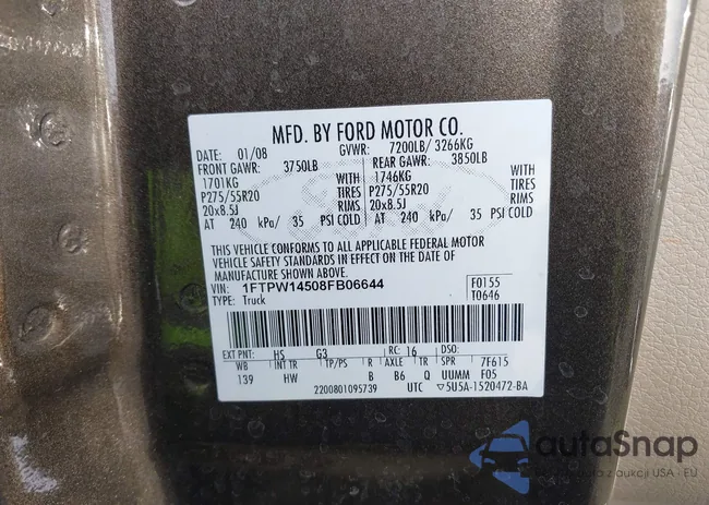 1FTPW14508FB06644: 43822340