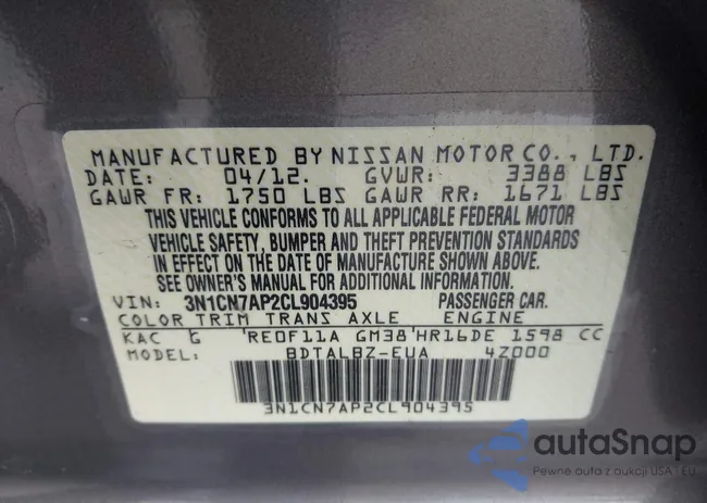 3N1CN7AP2CL904395: 43822444